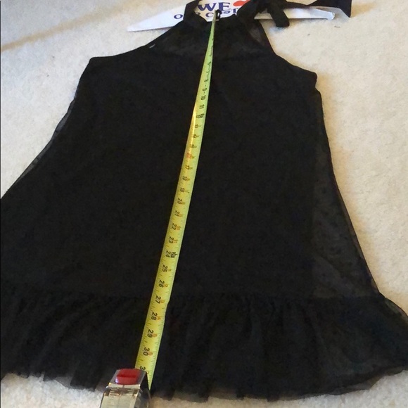 BLACK MESH POLKA DOT TIE NECK SHIFT DRESS - Picture 5 of 5